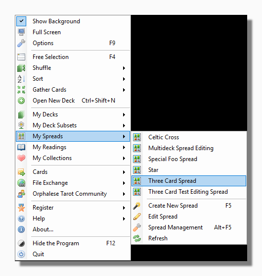 My Spreads Menu